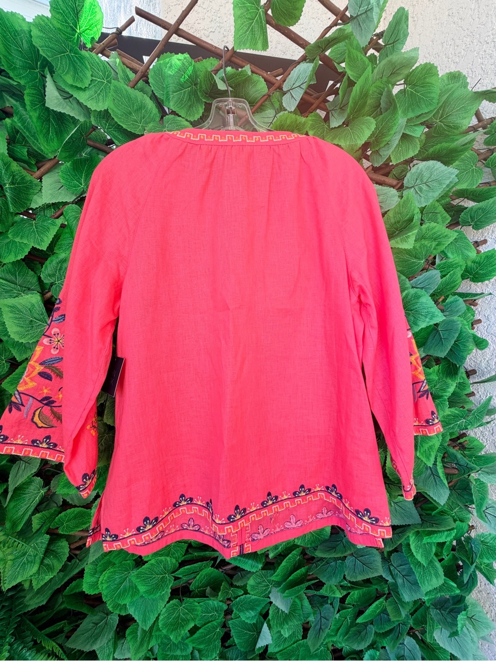 John Mark Coral Embroidered Floral Tunic - Picture 2 of 10